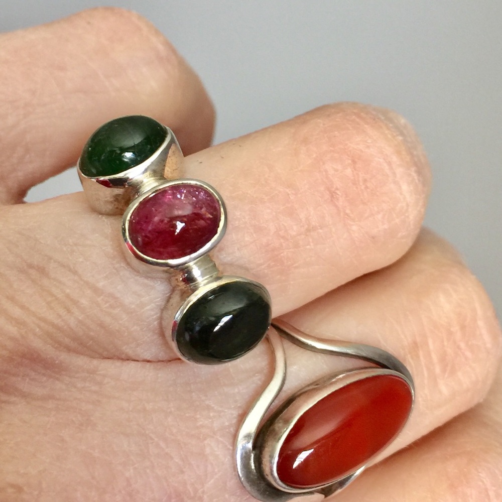 3- Stone Tourmaline Sterling Ring - Handmade